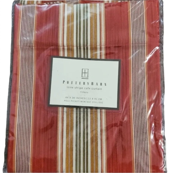 NEW Pottery Barn Loire Red Sage Green & Tan Striped Cafe Valances.  Set of 2 - Picture 1 of 4